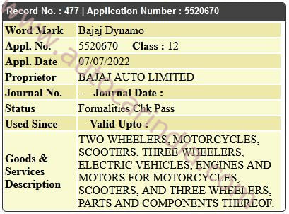 Bajaj files trademark for Dynamo nameplate